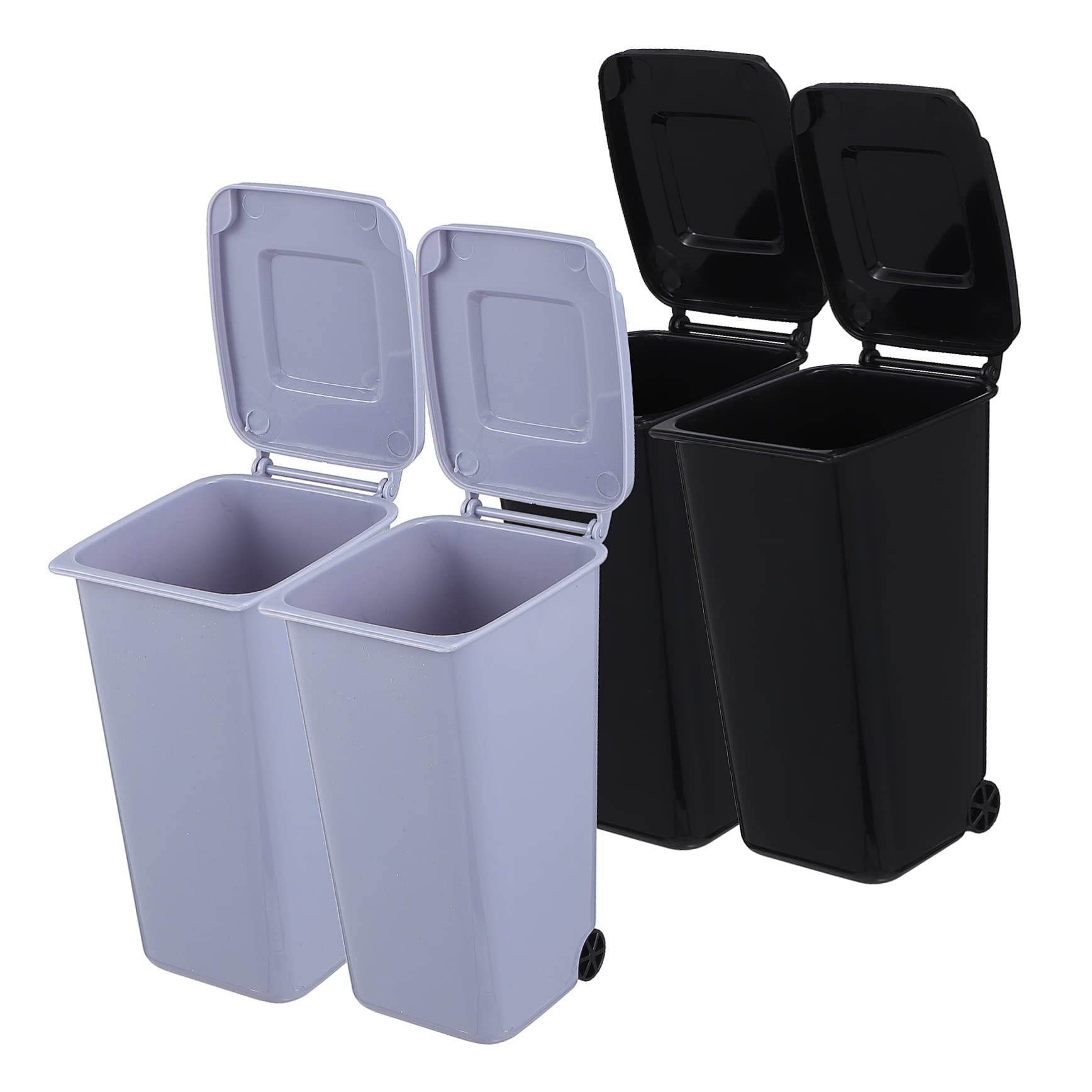 Parliky 4Pcs Desktop Trash Cans with Lids and Wheels Creative Countertop Garbage Bins for Office Home and School Pencil Cup Holders for Easy Waste Disposal