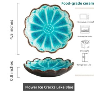 Ceramic Spoon Rest for Stove Top, Flower Cute Spoon Rest for Kitchen Counter, Cooking Spoon Holder for Kitchen Counter, Utensil Rest for Spoon Spatula Ladle or Tong, 1 PC (Ice Cracks Lake Blue)