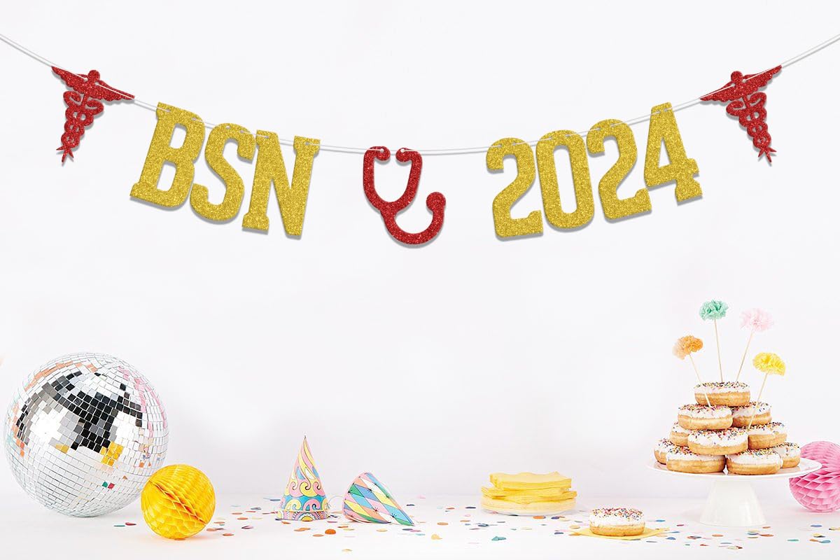 B*N 2024 Banner,Congrats B*N Banner, Class of 2024 Nurse Graduation Party Decor,Congrats Nurse Graduation Sign, Future Nurse Class of 2024 Medical School Graduation Party Supplies Gold Red