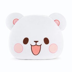 Milkmochabear Official Milk Head Cushion Authentic Merchandise 15" inch Super Soft Plush Decorative Throw Pillow White Bear Character Cute Adorable Home Bedroom Office Decor Polyester Spandex