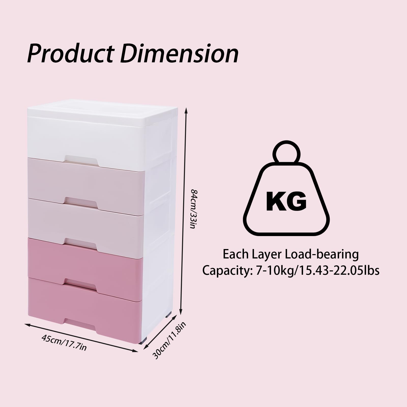 YIPONYT Plastic Drawers Storage Cart Mobile Cabinet with Casters, Tall Dressers Gradient Pink Stackable Vertical Storage, Large Containers Organizer Unit…