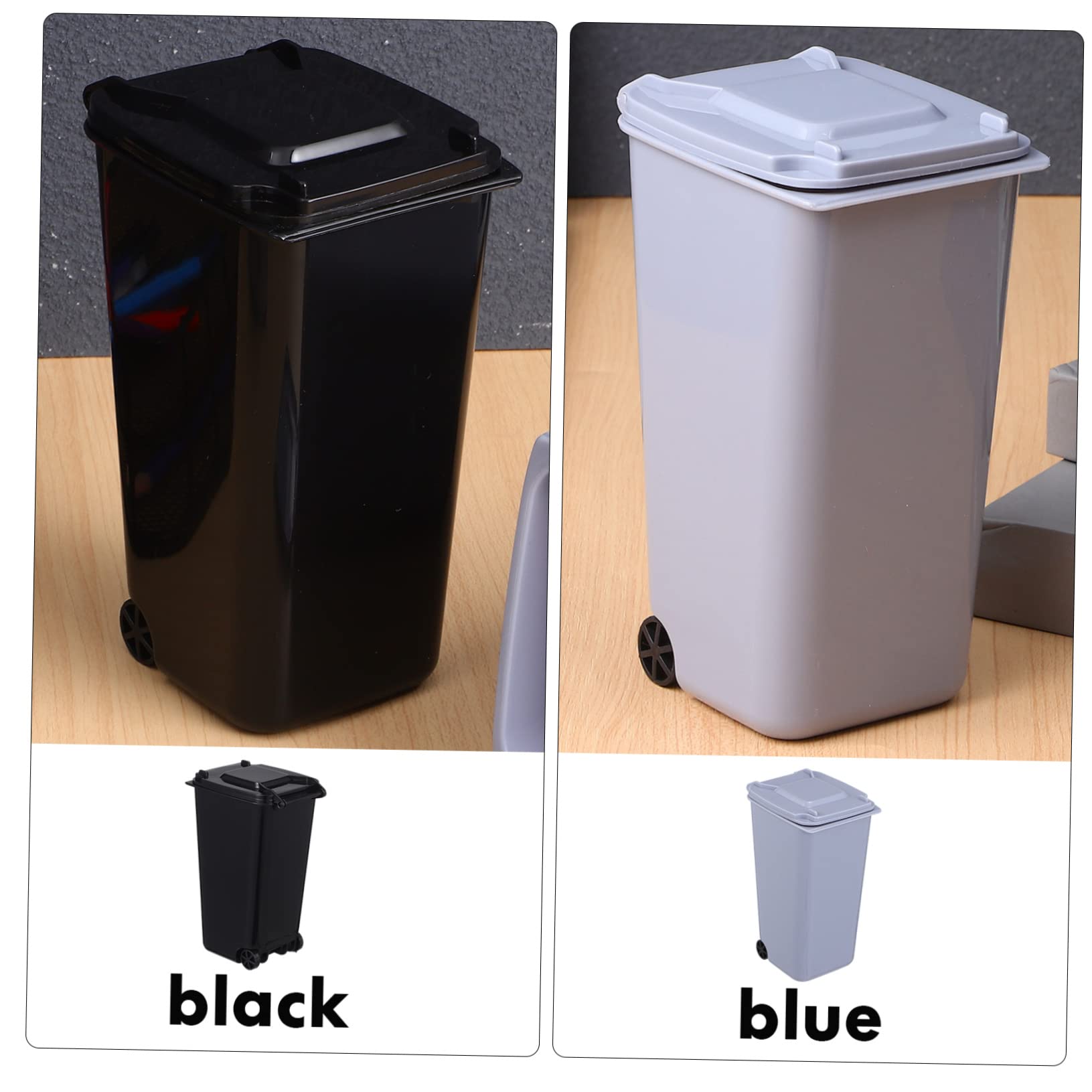 Parliky 4Pcs Desktop Trash Cans with Lids and Wheels Creative Countertop Garbage Bins for Office Home and School Pencil Cup Holders for Easy Waste Disposal