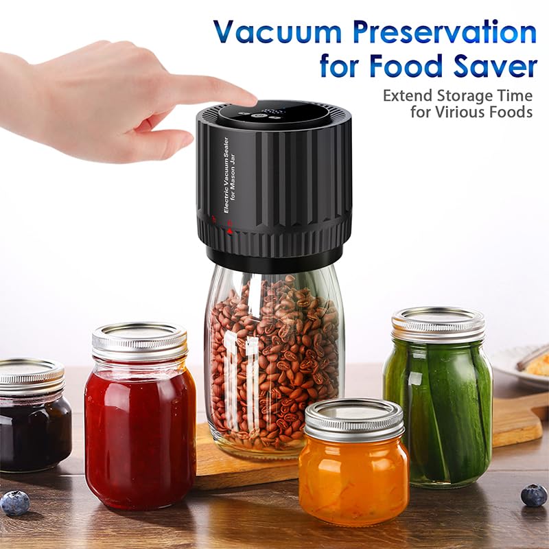 Electric Mason Jar Vacuum Sealer Kit, Cordless Handheld Vacuum Sealer for Wide Mouth & Regular Mouth Mason Jars, with Led Screen, Portable Food Storage and Canning