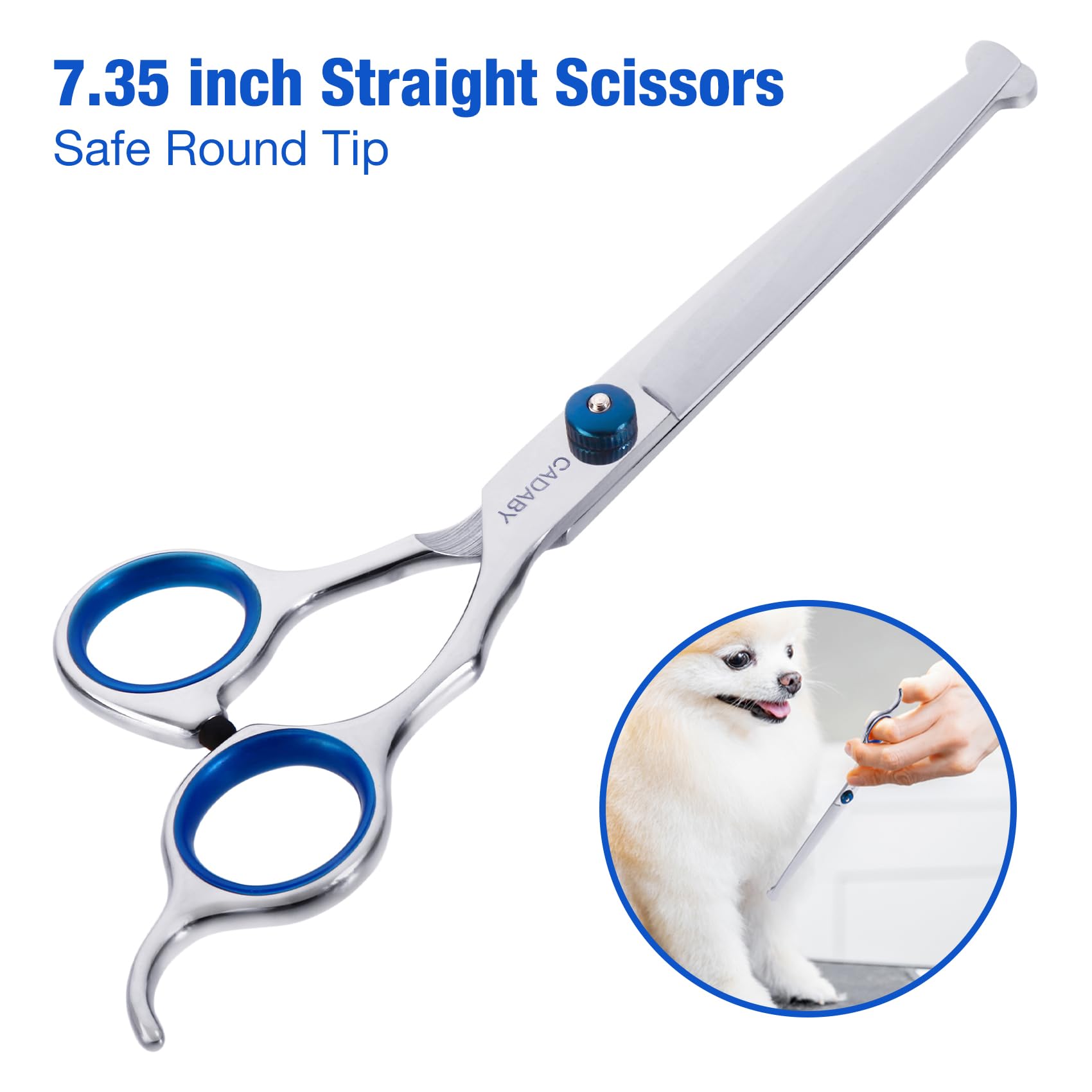 CADABY Dog Grooming Scissors with Safety Round Tips,5 in 1 Dog Grooming Scissors Kit, 4CR Stainless Steel Professional Pet Grooming Shears for Dog, Cat,Sharp and Sturdy