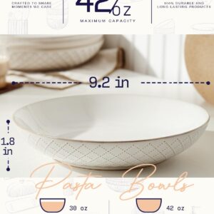 getstar Pasta Bowls, Large Salad Serving Bowls (9.2 inch/42 oz), Ceramic Bowl Plates Set of 4, Farmhouse Embossments, Microwave and Dishwasher Safe