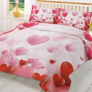 Valentine Comforter Sets California King Size Red Pink Love Heart Soft Bedding Duvet Cover Sets 3 Pieces Balloon Romantic Bedding Set with Comforter Cover and 2 Pillow Cases Bedroom Valentines Decor