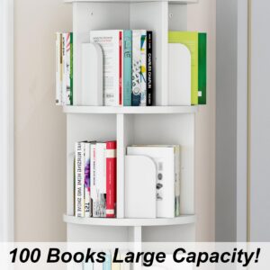 JoanKaren Rotating Bookshelf 51.2", White Wood Bookcase for Kids and Adults, 360 Display 4 Tier Small Corner Book Shelf Organizer, Floor Standing Storage Rack for Bedroom, Living Room, White