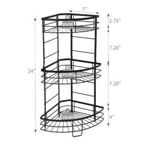 Shinoske 3-Tier Corner Shelf, Metal Bathroom Shelf Unit, Black, Semicircular, Modern, Freestanding, Space Saving, Waterproof, 13.4x8.7x24 inches