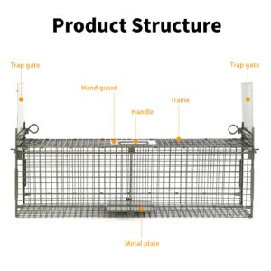 26" 2-Door Live Animal Traps for Stray Cats up to 5.5 pounds, Raccoons, Squirrel, Skunk, Mole, Groundhog, Armadillo, Rabbit, with Pedal Triggers