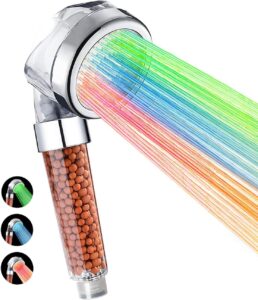 led shower head, shower heads high pressure, filtered shower head with handheld, 3 water temperature-controlled water saving shower head, shower head for hard water color changing, for dry skin & hair