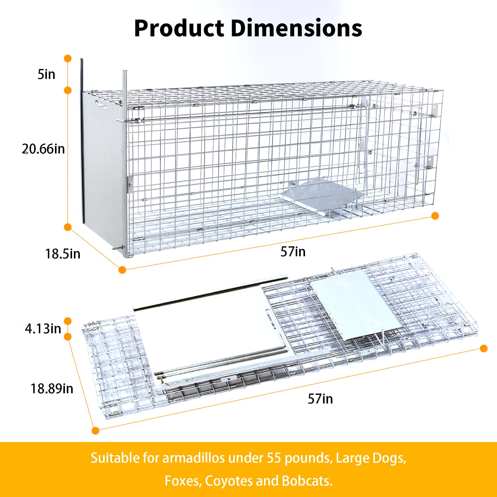 57" Large Humane Live Animal Trap,Collapsible Large Animal Catcher Cage,Cage Traps for Large Dogs up to 55 pounds,Foxes,Coyotes,Bobcat,Similar Sized Animals