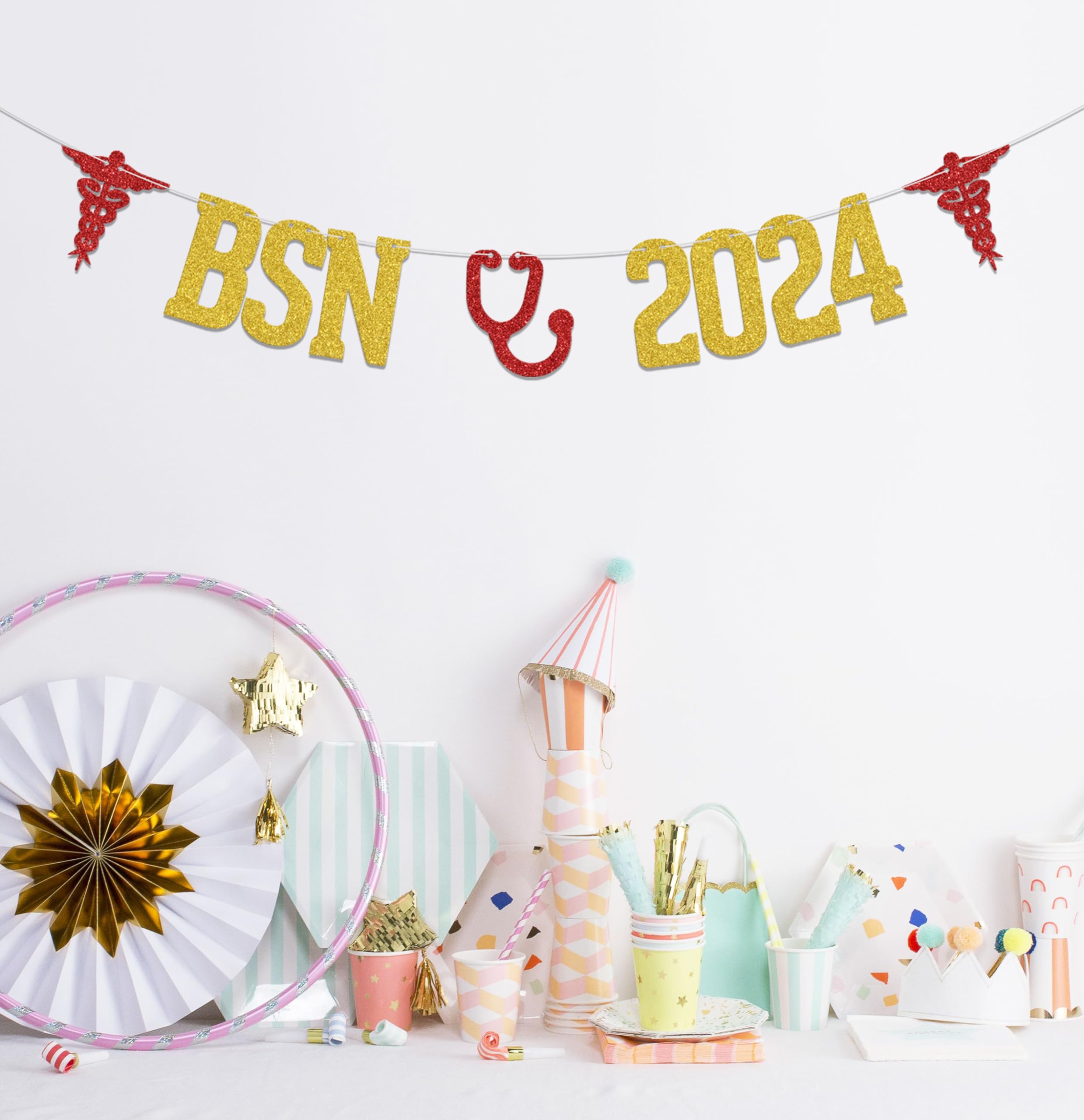 B*N 2024 Banner,Congrats B*N Banner, Class of 2024 Nurse Graduation Party Decor,Congrats Nurse Graduation Sign, Future Nurse Class of 2024 Medical School Graduation Party Supplies Gold Red