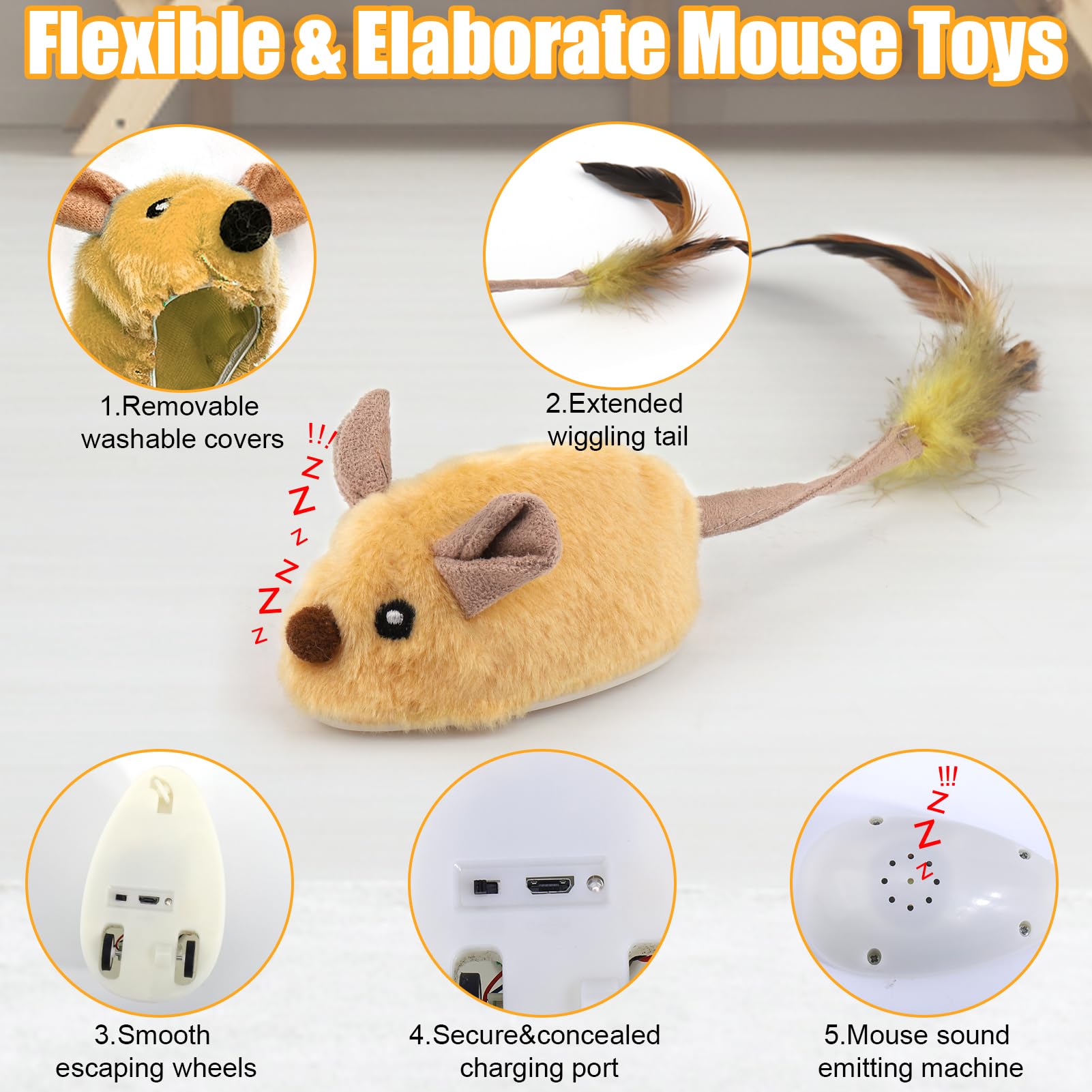 Mity rain Interactive Dog Toys, Fake Mouse Moving Dog Toy with Automatic Sensor, Dog Mouse Toy with Realistic Sound & Extended Tail, Automatic Dog Toy for Cats Dogs Pet, Squeaky Dog Toys Yellow