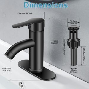 PONAFOU Single Handle Bathroom Faucet Black Bathroom Faucet Matte Black Vanity Faucet for Bathroom Sink Faucet 1 Hole or 3 Hole for Modern Bathroom RV Sink with Pop-up Drain and Deck