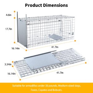 42" Large Humane Live Animal Trap,Collapsible Large Animal Catcher Cage,Cage Traps for Large Dogs up to 38 pounds,Foxes,Coyotes,Bobcat,Similar Sized Animals