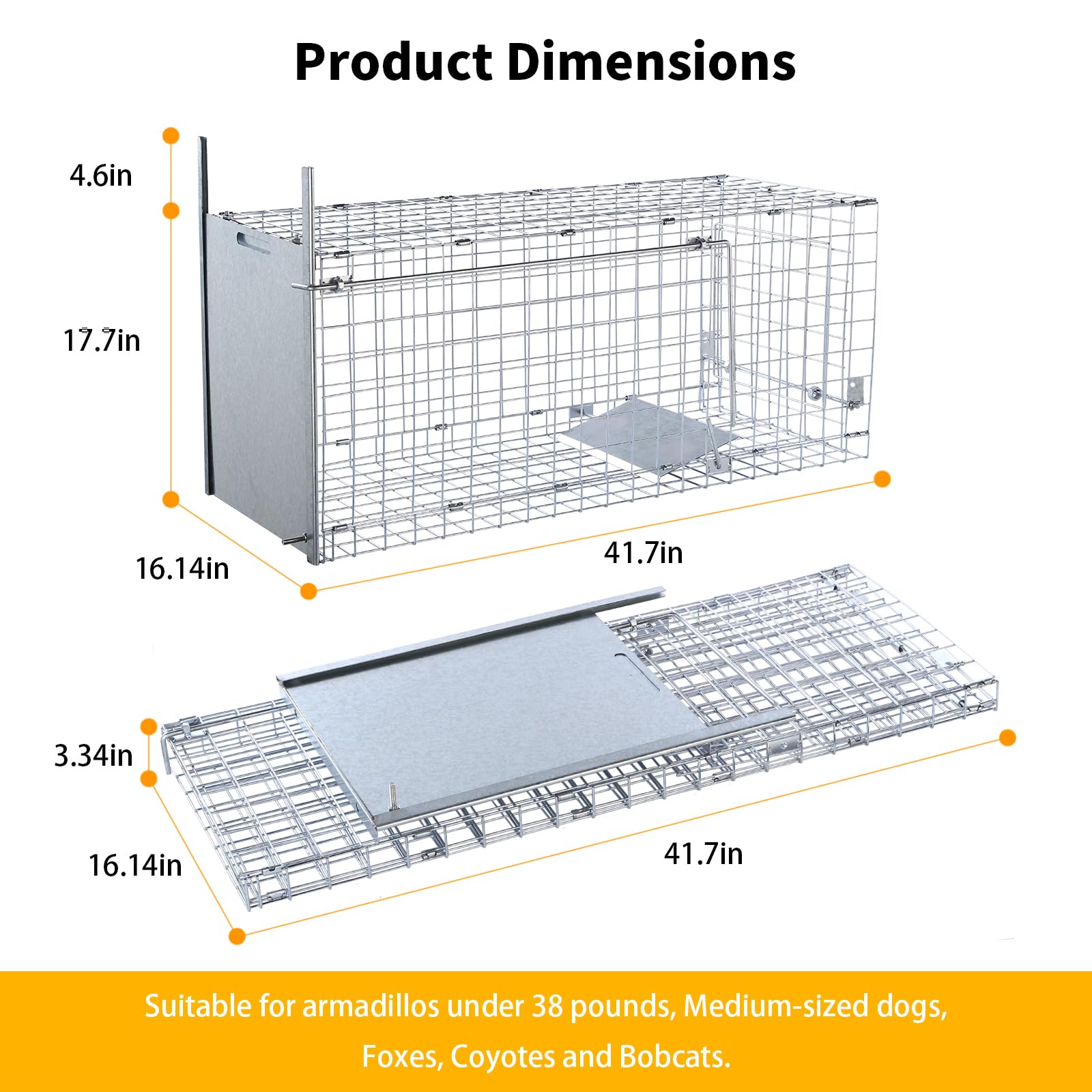 42" Large Humane Live Animal Trap,Collapsible Large Animal Catcher Cage,Cage Traps for Large Dogs up to 38 pounds,Foxes,Coyotes,Bobcat,Similar Sized Animals