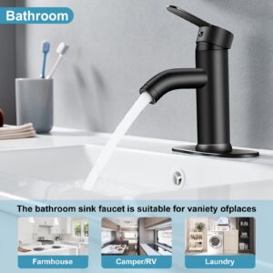 PONAFOU Single Handle Bathroom Faucet Black Bathroom Faucet Matte Black Vanity Faucet for Bathroom Sink Faucet 1 Hole or 3 Hole for Modern Bathroom RV Sink with Pop-up Drain and Deck