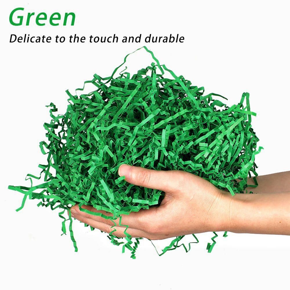 PLINJOY 4 OZ Crinkle Cut Paper Shred Filler for Gift Basket Shredded Confetti Paper Box Stuffing Easter Basket Grass (Green)