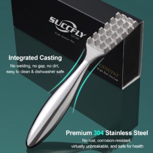 SUCCFLY Fish Scaler Tool 2 Pack, Premium Fish Descaler Stainless Steel Integrated Casting, Heavy Duty Fish Scaler Remover No Mess with Wedge-shaped Sawtooth Ergonomic Handle, Easily Remove Fish Scales