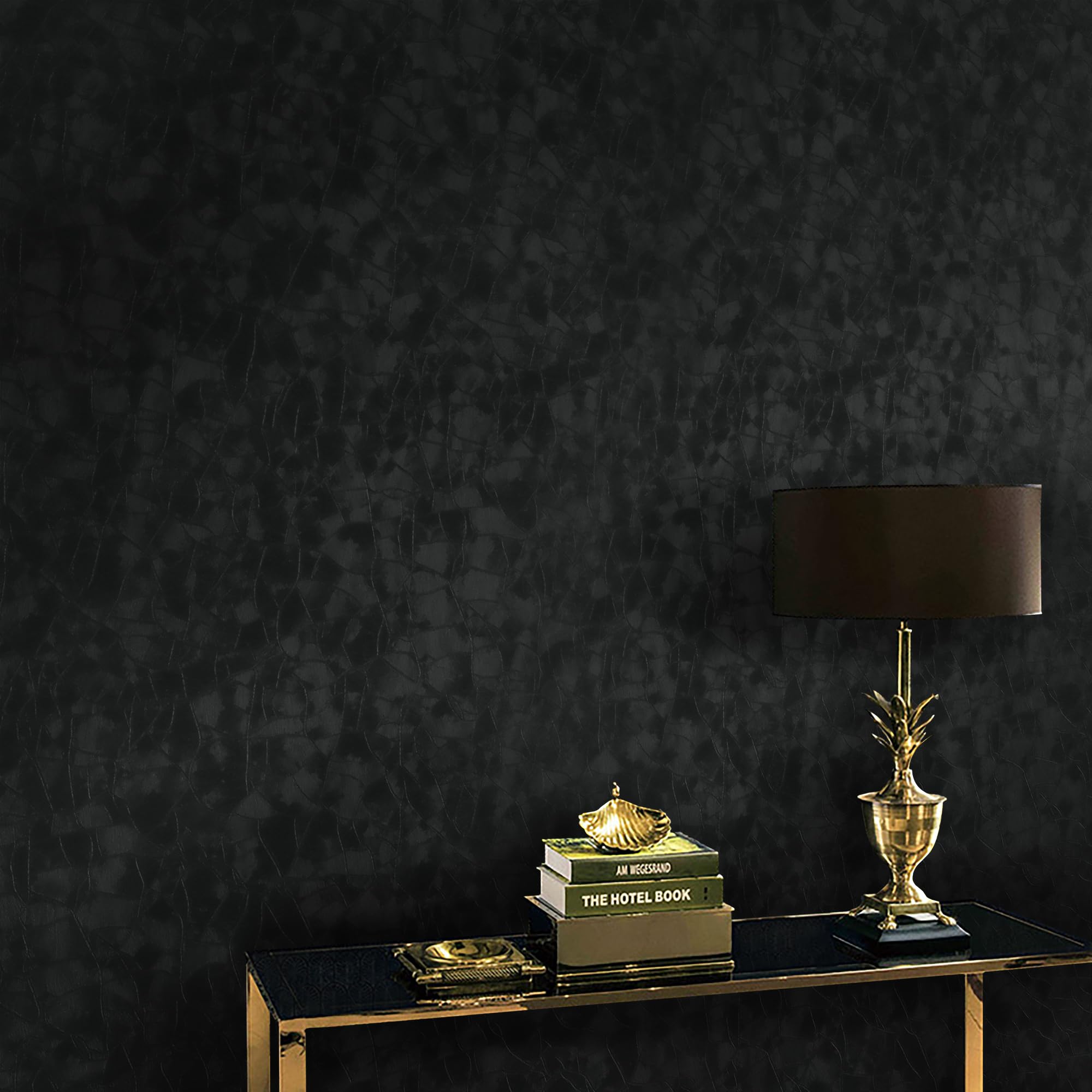 Yasinet Peel and Stick Wallpaper Black Removable Wallpaper Modern Black Embossed Thicken Self Adhesive Black Textured Contact Paper for Cabinets Walls Waterproof Vinyl Roll 78.7"x 15.7"