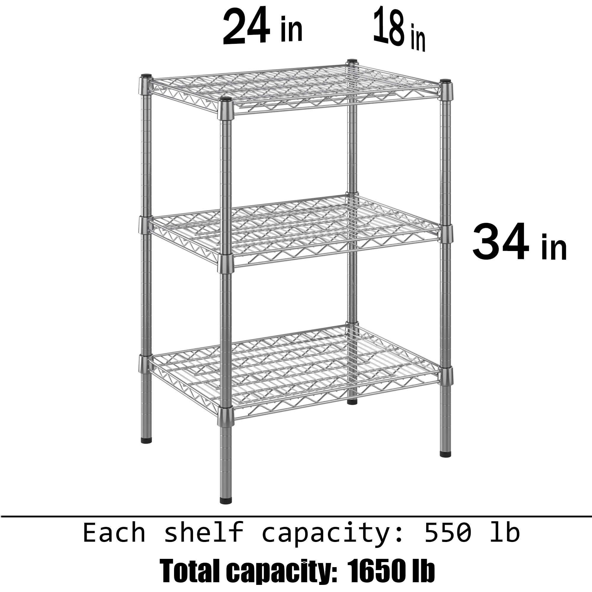 Regal Altair 18" Deep x 24" Wide x 34" Height Wire Shelving Kit | 3-Tier |NSF Commercial Storage Rack Unit