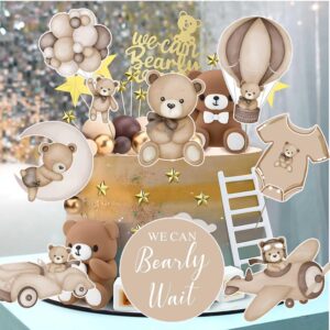 Zliisang 16Pcs Bear Baby Shower Centerpieces for Cake Table Decorations We Can Bearly Wait Baby Shower Decorations for Boy Bear Cake Toppers Bearly Wait Baby Shower Party Decorations