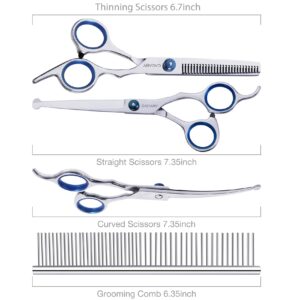 CADABY Dog Grooming Scissors with Safety Round Tips,5 in 1 Dog Grooming Scissors Kit, 4CR Stainless Steel Professional Pet Grooming Shears for Dog, Cat,Sharp and Sturdy