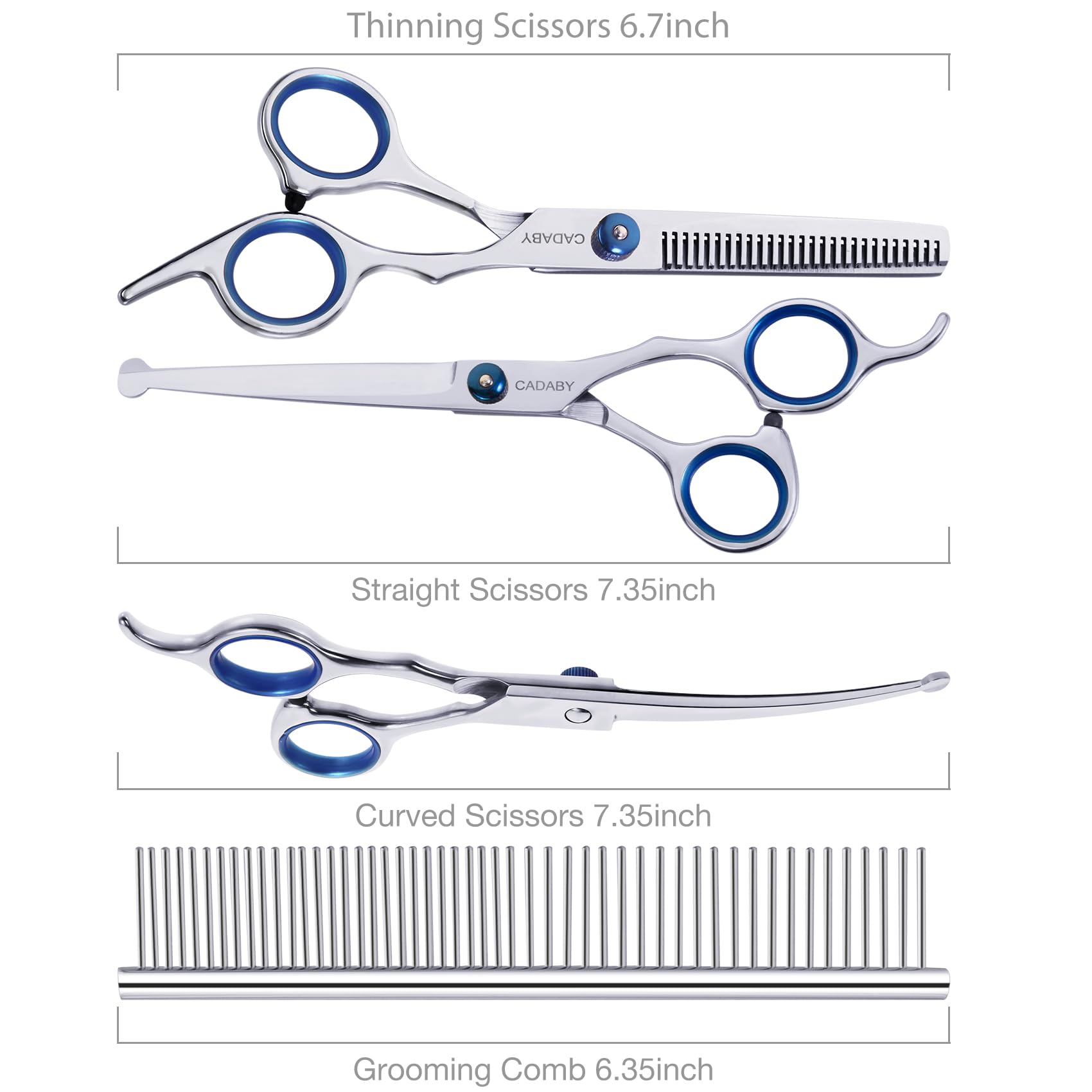 CADABY Dog Grooming Scissors with Safety Round Tips,5 in 1 Dog Grooming Scissors Kit, 4CR Stainless Steel Professional Pet Grooming Shears for Dog, Cat,Sharp and Sturdy