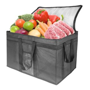 oseeny 3xl insulated food transport bag - reusable cooler bag for cold and hot food delivery with lid and double zipper (black, 3xl)