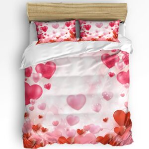 valentine comforter sets california king size red pink love heart soft bedding duvet cover sets 3 pieces balloon romantic bedding set with comforter cover and 2 pillow cases bedroom valentines decor