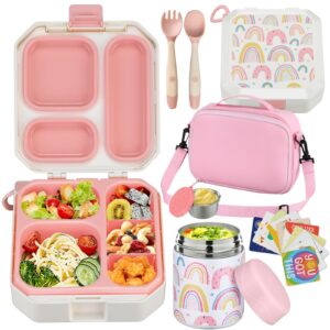 wiwens bento lunch box for kids with 12oz soup thermo leak-proof lunch food container with 5 compartment thermo hot food jar and insulated lunch bag for kid toddler girls boys to school