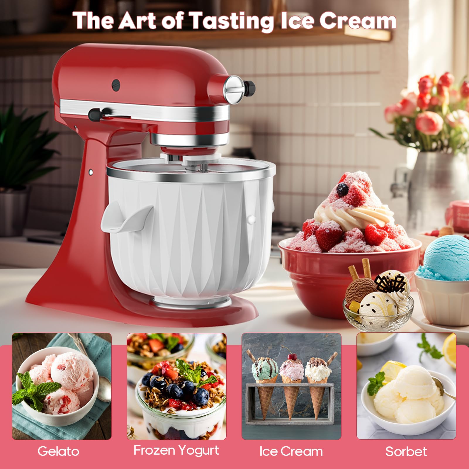 Ice Cream Maker Attachment for KitchenAid Stand Mixer, Compatible with KitchenAid 4.5 QT and Larger Stand Mixers, Frozen Yogurt Maker, Kitchen Aid Accessories and Attachments by TPGSING