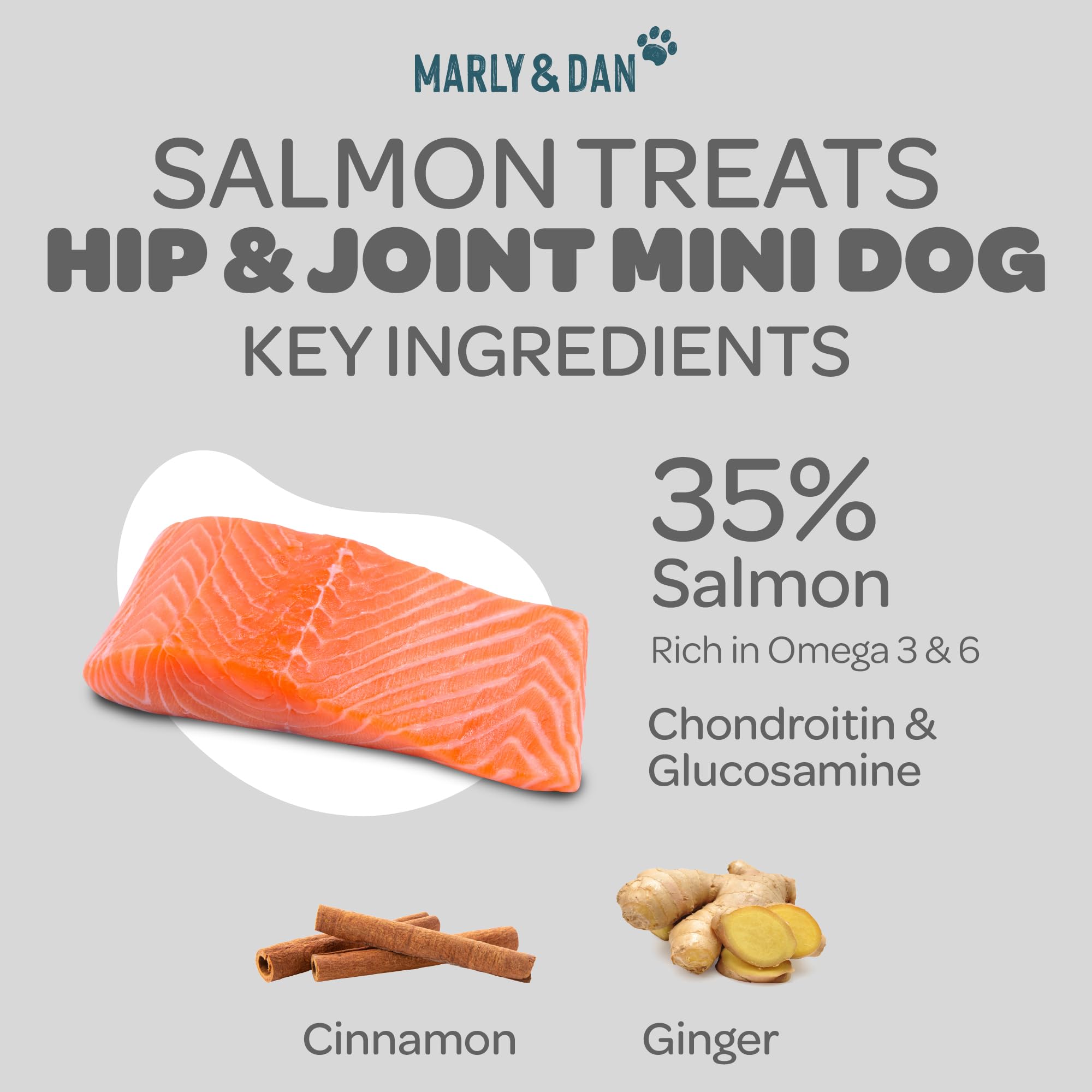 Marly & Dan Small Breed Hip & Joint Healthy Mobility Mini Dog Treats for Small Dogs, Made in France with Salmon, Sweet Potato, Glucosamine and Chondroitin, 3.5 oz