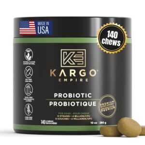 kargo empire probiotic dog supplement – supports digestion & healthy immune system – helps with gut health, itchy skin, seasonal allergies, and yeast – 4 billion cfu’s/2 chews – 140 soft chews