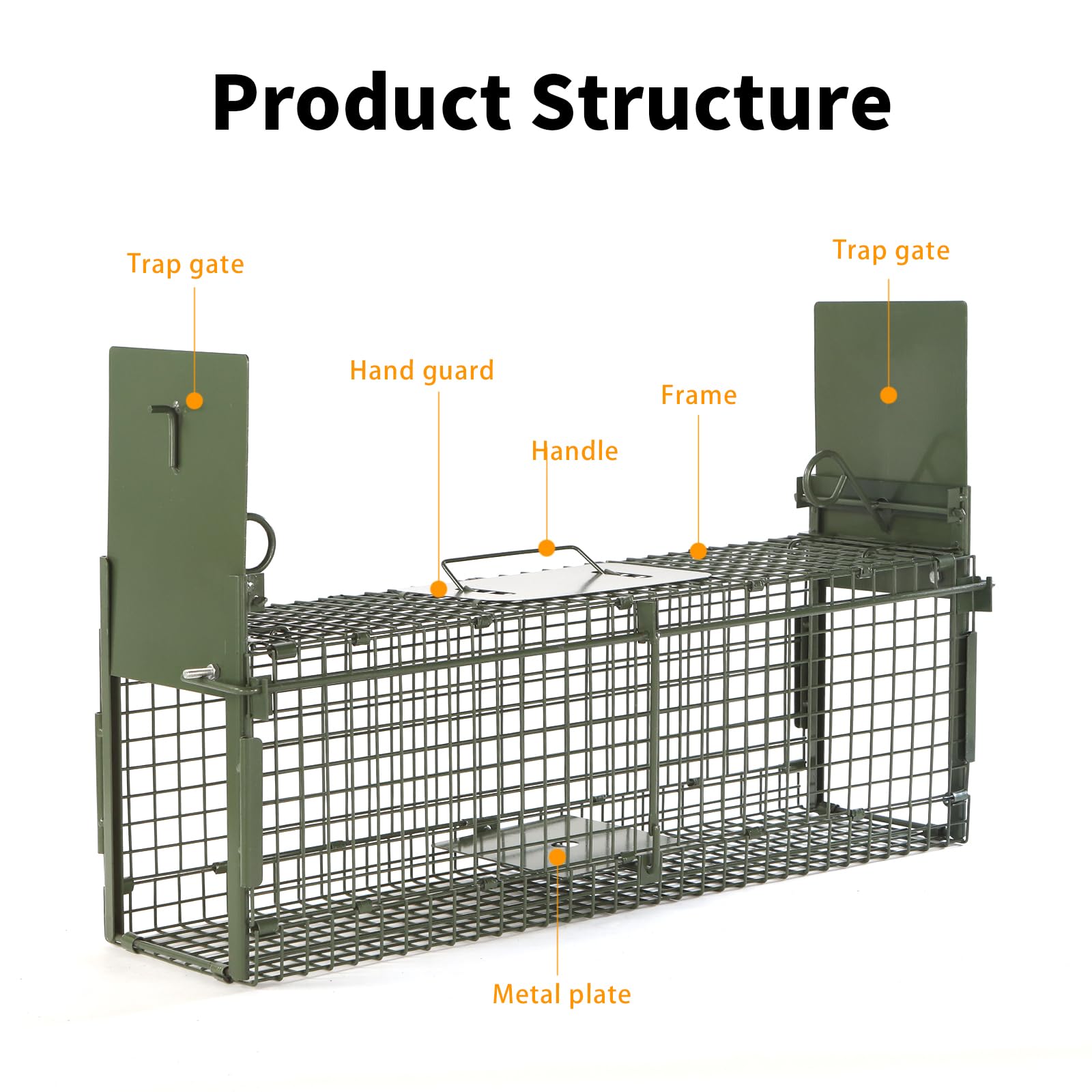 40" 2-Door Large Live Animal Traps for Stray Cats up to 17.6 pounds, Raccoons, Squirrel, Skunk, Mole, Groundhog, Armadillo, Rabbit, with Pedal Triggers