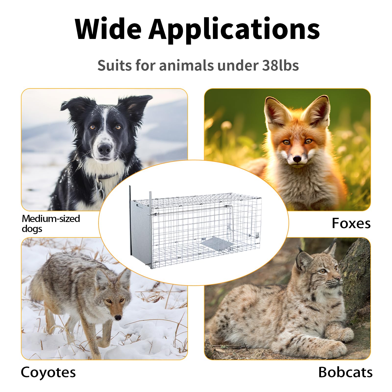 42" Large Humane Live Animal Trap,Collapsible Large Animal Catcher Cage,Cage Traps for Large Dogs up to 38 pounds,Foxes,Coyotes,Bobcat,Similar Sized Animals