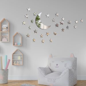 Stars Moon Acrylic Mirror Wall Stickers 3 Sizes Stars Stickers with Adhesive Art Decal 3D Wall Decorations for Baby Kids Bedroom Home DIY Decor