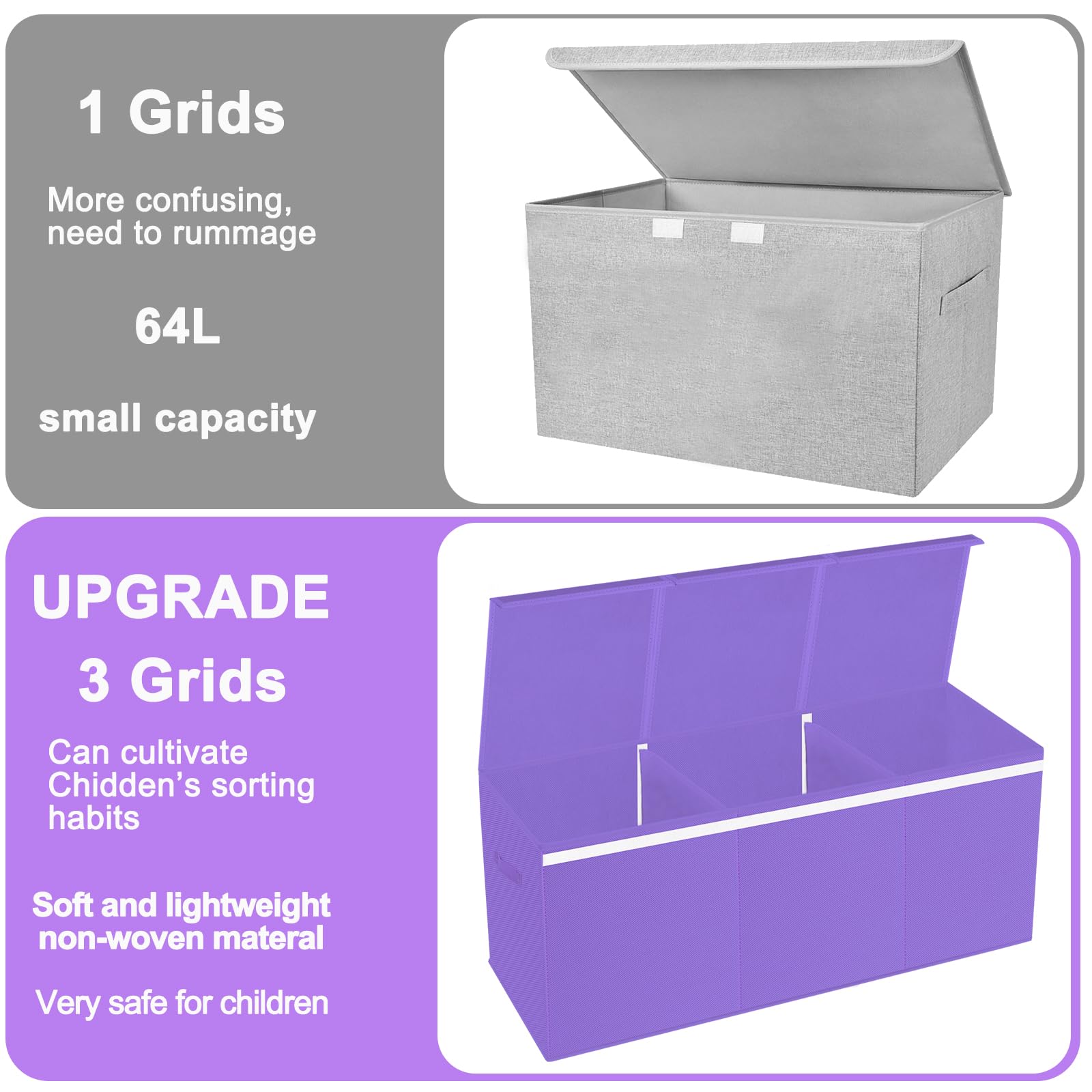 Pantryily Extra Large Toy Box for Girls Boys - Collapsible Toy Chest Boxes Organizers and Storage for Nursery,Playroom,Office (Violet) 35.8"x12.6"x16"