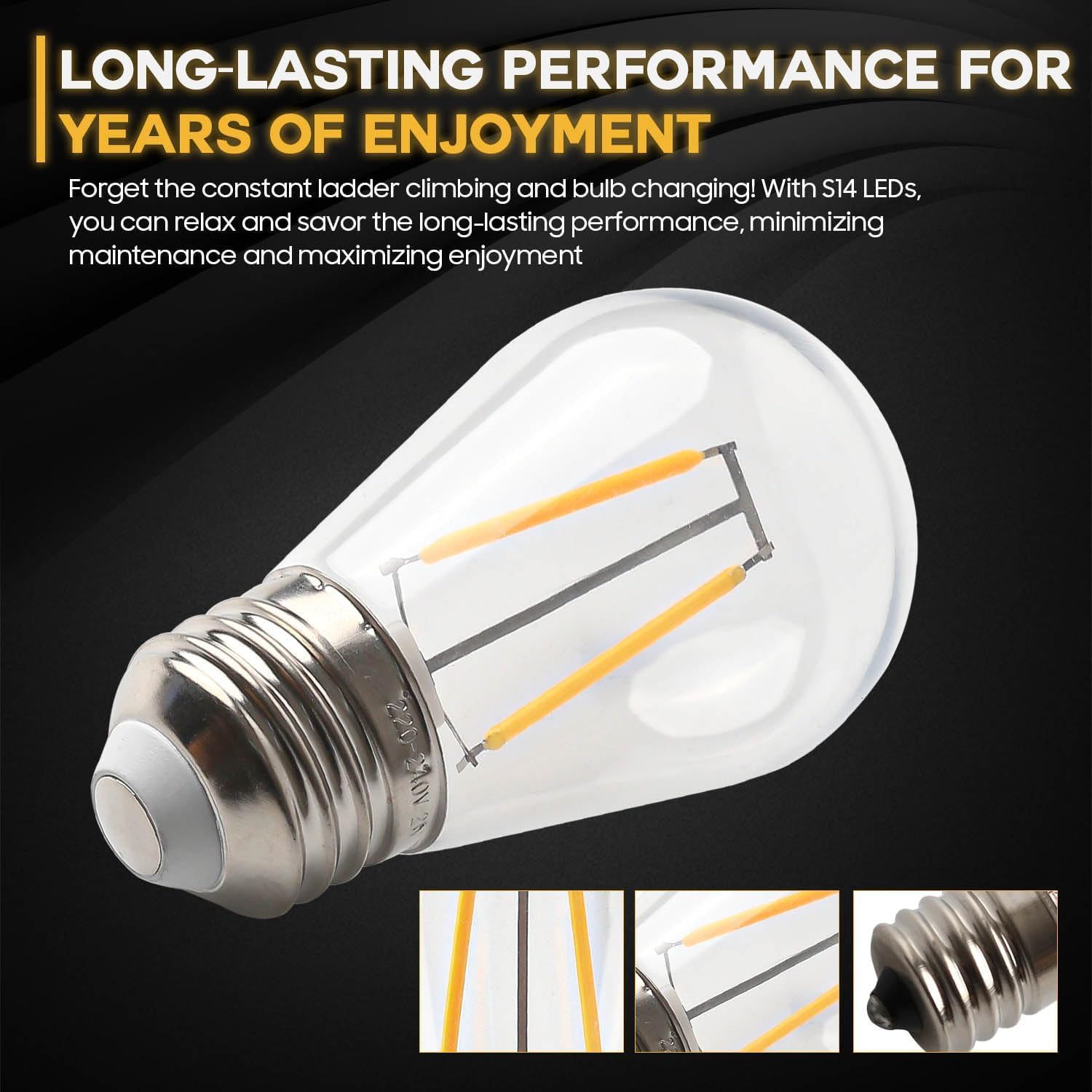 Seentech S14 LED String Light Bulbs E26 Medium Base 2W Shatterproof & Waterproof, 2700K Warm White Replacement Bulb Choice for Patio Garden String Lights & Home Decor 25 Pack