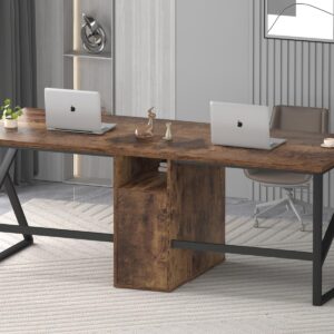 IBF 79" Two Person Office Desk,Large Double Long Pc Desk with File Drawer, 2 Person Computer Desk with Storage Cabinet Shelf, Industrial Wood Modern Work Dual Computer Table for Home, Rustic Brown