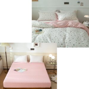 eavd vintage style garden pink floral duvet cover set 1 queen duvet cover + 2 matching pillowcases+ 1 queen bed fitted sheet soft cotton bedding set