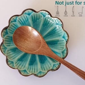 Ceramic Spoon Rest for Stove Top, Flower Cute Spoon Rest for Kitchen Counter, Cooking Spoon Holder for Kitchen Counter, Utensil Rest for Spoon Spatula Ladle or Tong, 1 PC (Ice Cracks Lake Blue)