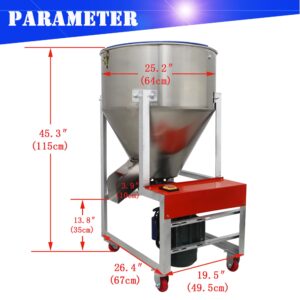 HQHAOTWU 201 Stainless Steel Feed Mixer Vertical Granular Plastic Mixing Machine for Animal Feed Mixing and Stirring 75KG/165LBS Capacity Stirrer 3KW 1720r/min