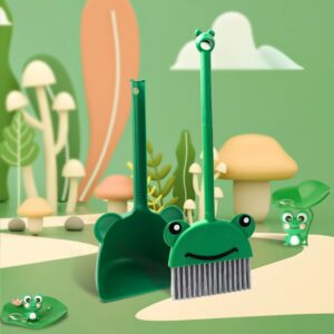 Children's Small Broom Dustpan Set, Mini Cleaning Set-Green Frog