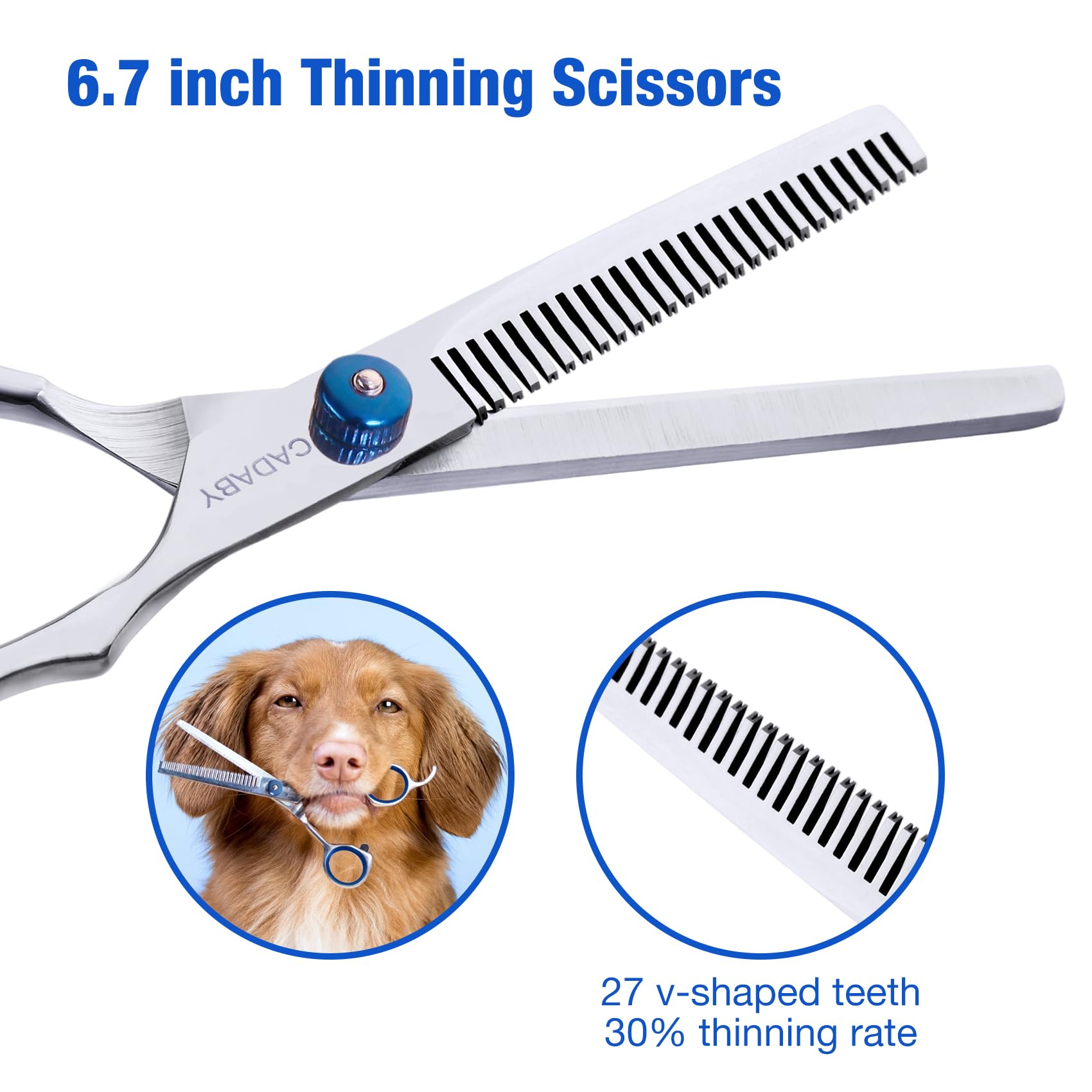 CADABY Dog Grooming Scissors with Safety Round Tips,5 in 1 Dog Grooming Scissors Kit, 4CR Stainless Steel Professional Pet Grooming Shears for Dog, Cat,Sharp and Sturdy