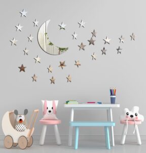 stars moon acrylic mirror wall stickers 3 sizes stars stickers with adhesive art decal 3d wall decorations for baby kids bedroom home diy decor