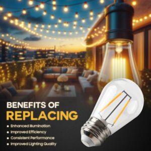 Seentech S14 LED String Light Bulbs E26 Medium Base 2W Shatterproof & Waterproof, 2700K Warm White Replacement Bulb Choice for Patio Garden String Lights & Home Decor 25 Pack