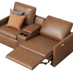 AMERLIFE Reclining Sectional Sofa, Power Recliner Sofa with Single Right Recliner, Loveseat Recliner Couch with USB Port, Leather Modular Sofa for Living Room