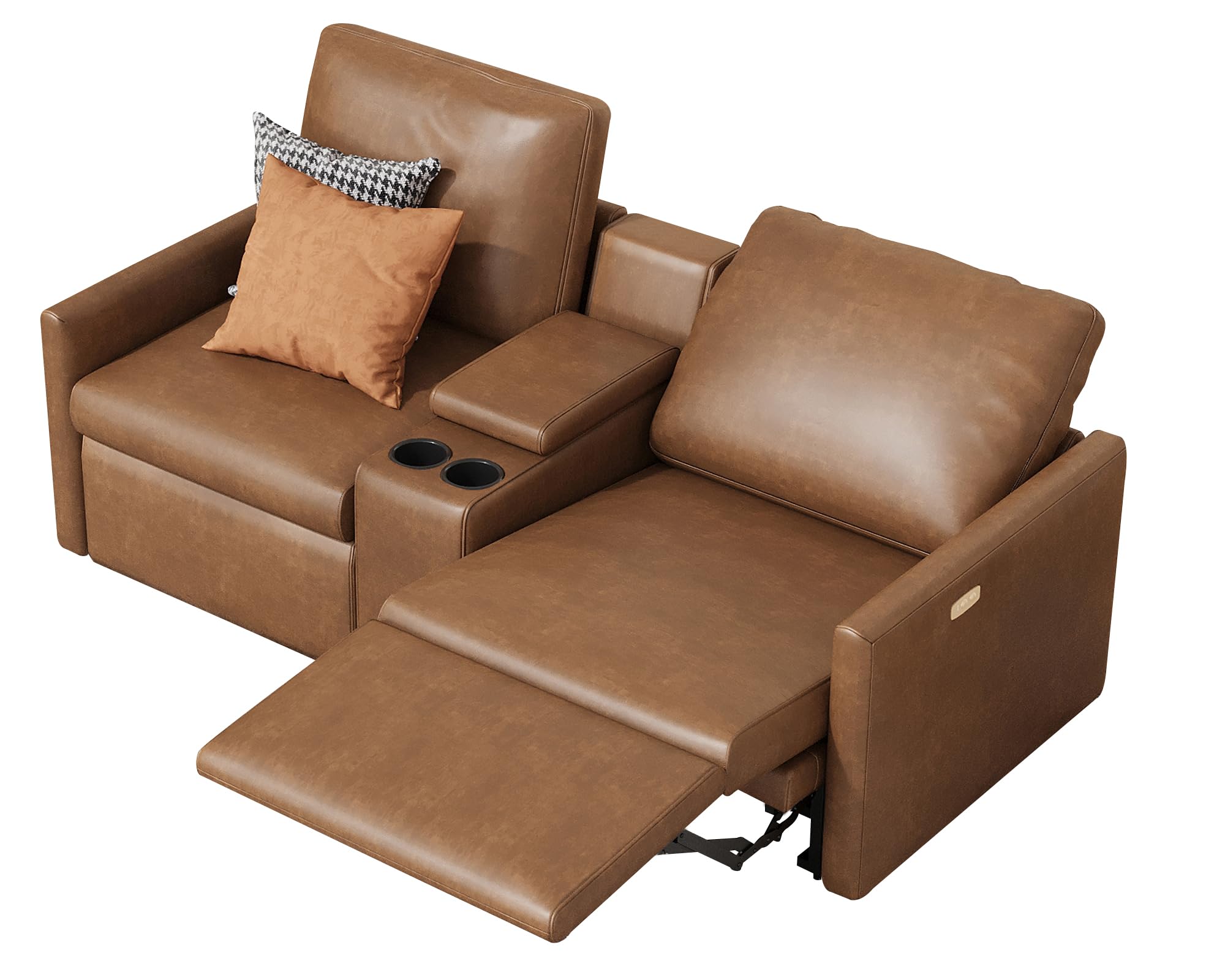 AMERLIFE Reclining Sectional Sofa, Power Recliner Sofa with Single Right Recliner, Loveseat Recliner Couch with USB Port, Leather Modular Sofa for Living Room