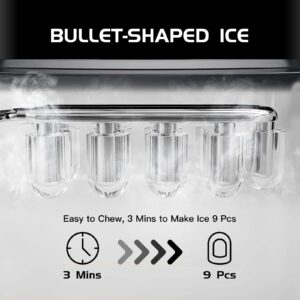 Ice Maker Countertop with Self-Cleaning, Bullet Ice Fast Making in 3.5 Mins, Compact Ice Machine with Ice Scoop/Basket, Perfect for Home Kitchen Party Camping Bar Office Outdoor RV